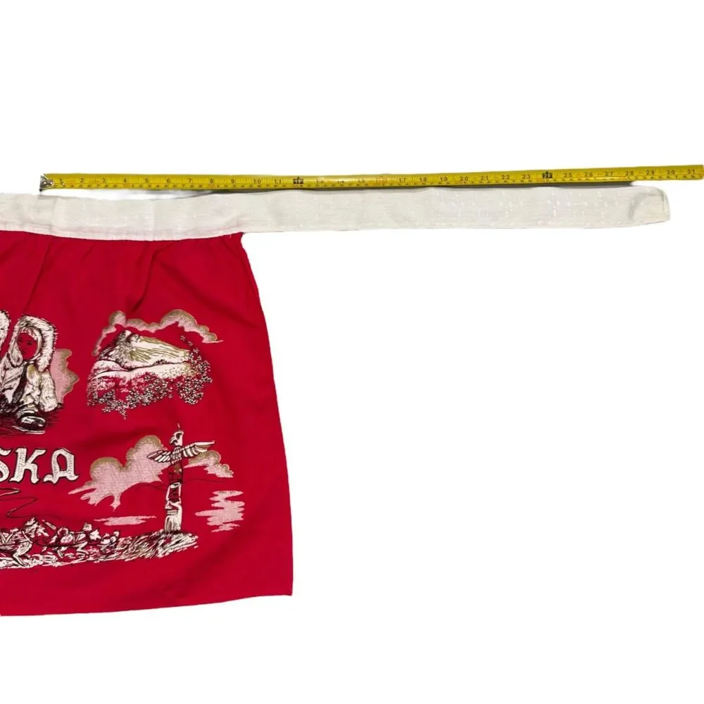 Vintage Alaska Souvenir Scenic Half Apron Kitschy Farmhouse Never Used Retro Red